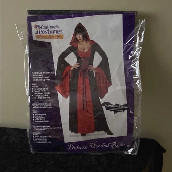 California Costumes Enchanting Hooded Gown - Crimson and Ebony - Picture 1 of 8